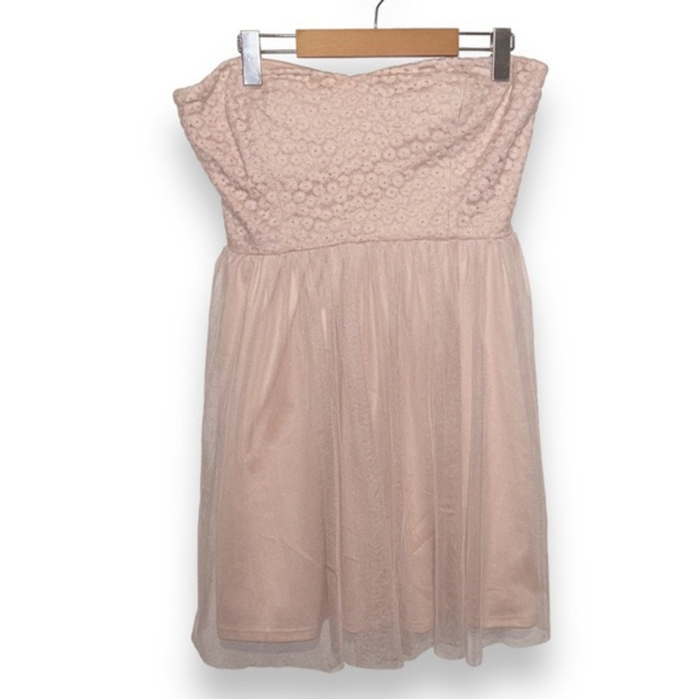 Mystic Pale Pink Tule Strapless Dress with
Floral Detail Womens Large